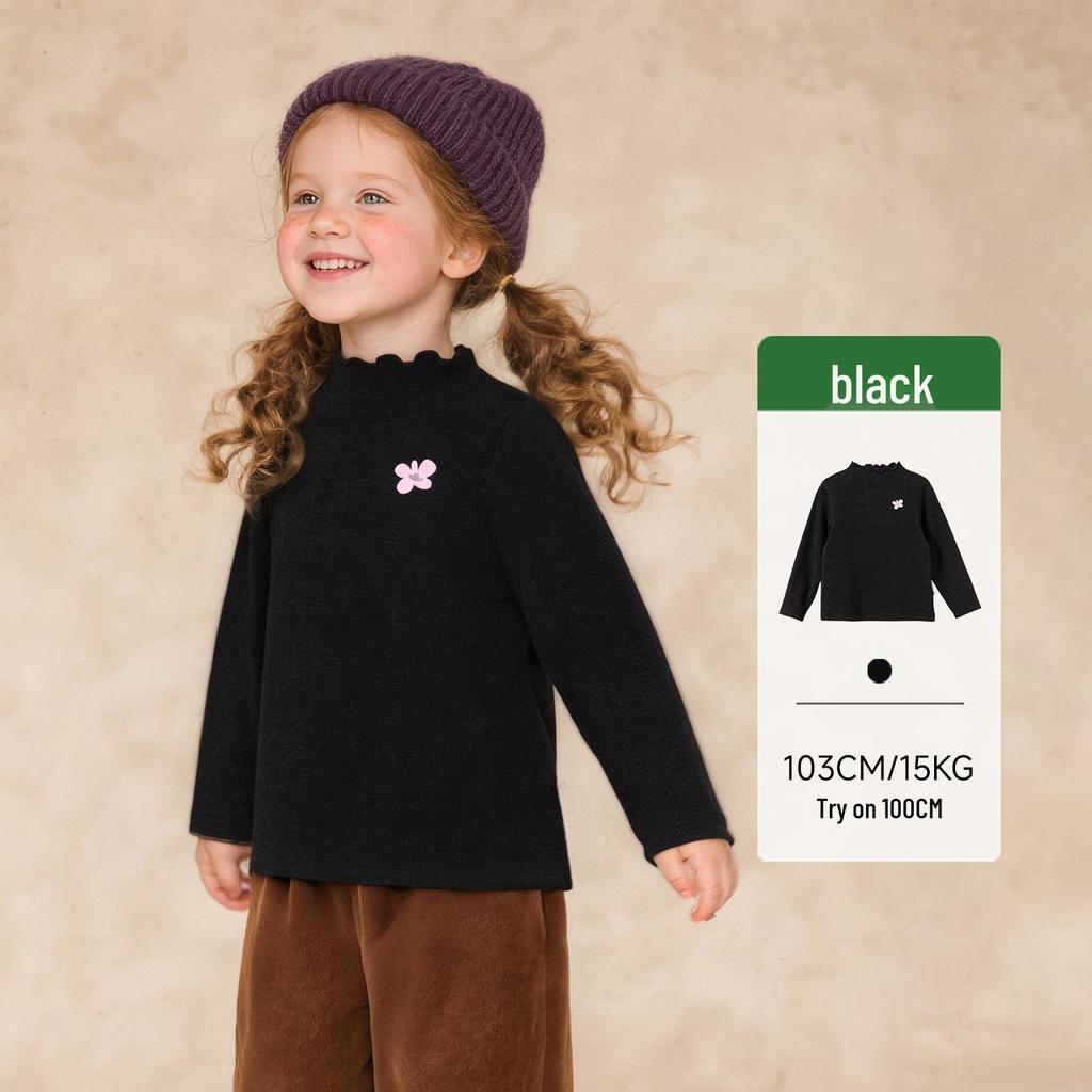 Tongbei 2025 Winter Girls' Cute Lace Collar T-shirt - Korean Style