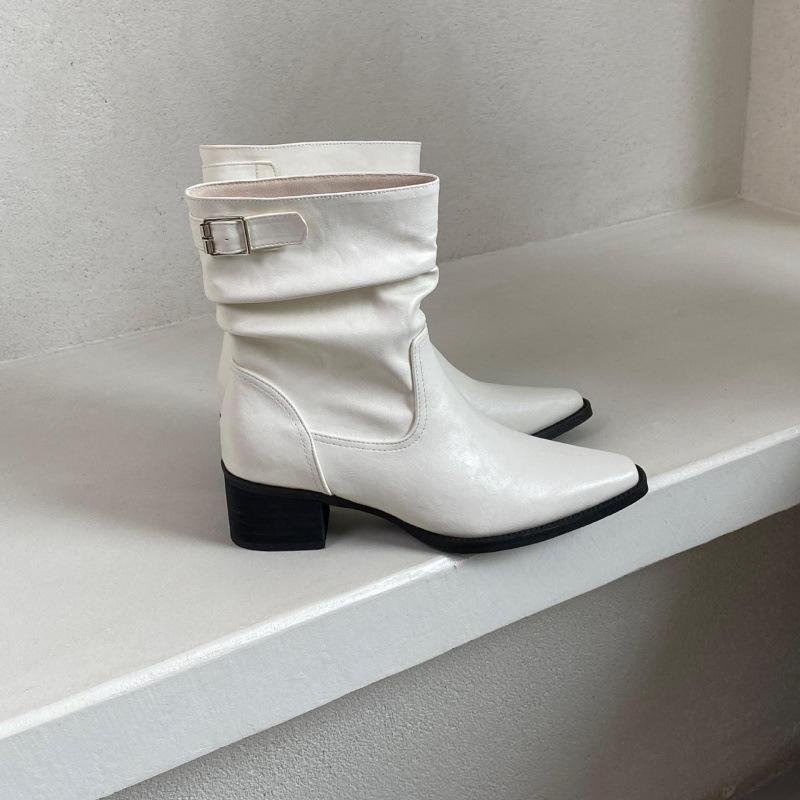 

осень 2025 новые ботильоны на толстом каблуке с квадратным носком, ретро ботильоны на среднем каблуке, модные ботильоны с ремешком и пряжкой, темпераментные ботинки-мартин средней длины 40