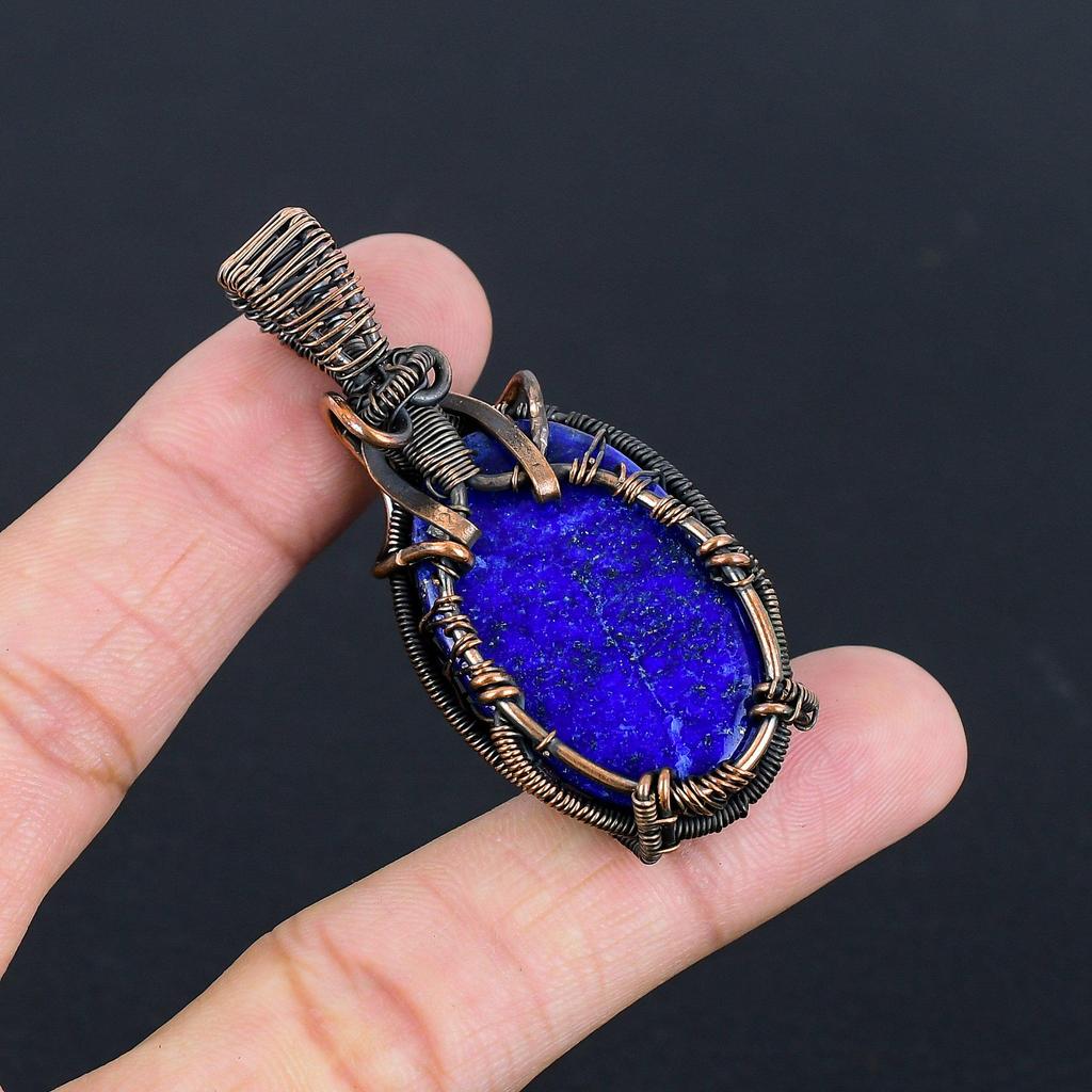 Lapis Lazuli Pendant Handmade Gemstone Jewelry, 999 Copper Wire Wrapped  Pendant ,Unique Design Jewelry Pendant