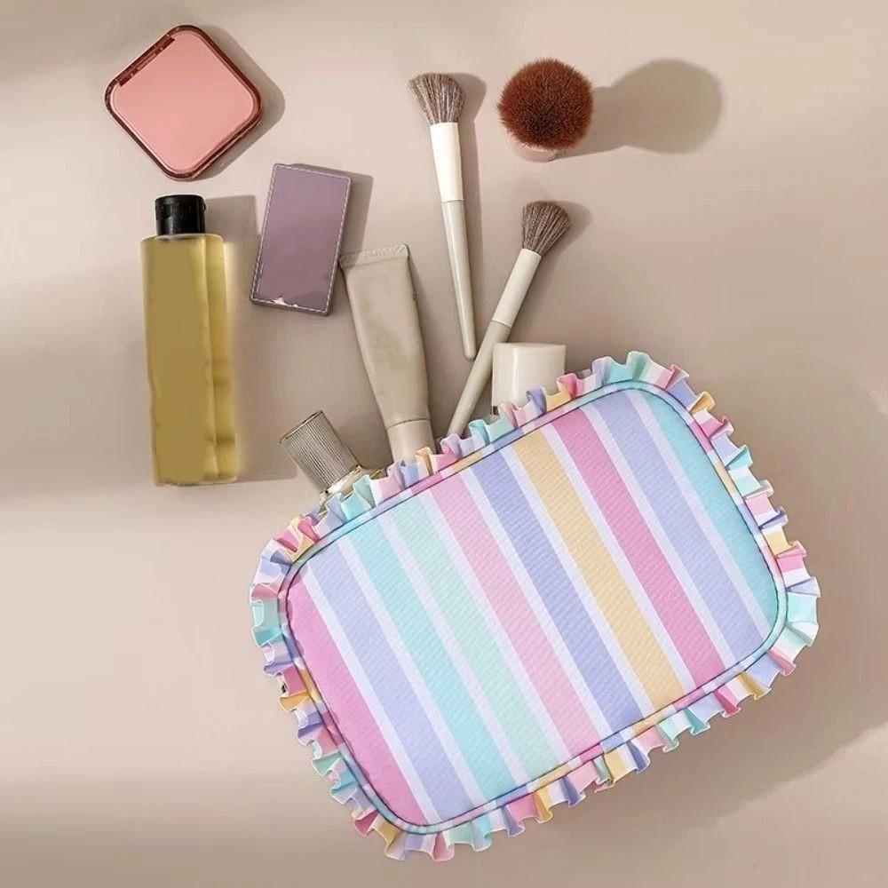 Colorful Women's Makeup Case Oxford Striped Makeup Organizer Toiletries Organization