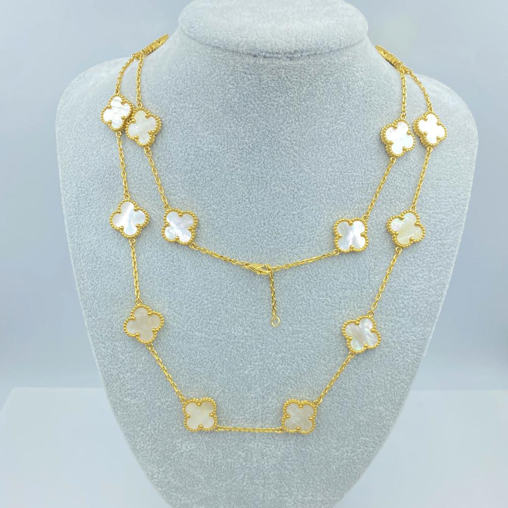 15MM Titanstål Halskjede 20 Blomster 90+5CM Firkløver Sidefresede Partivinkel Halskjede High-end Dame Genserkjede