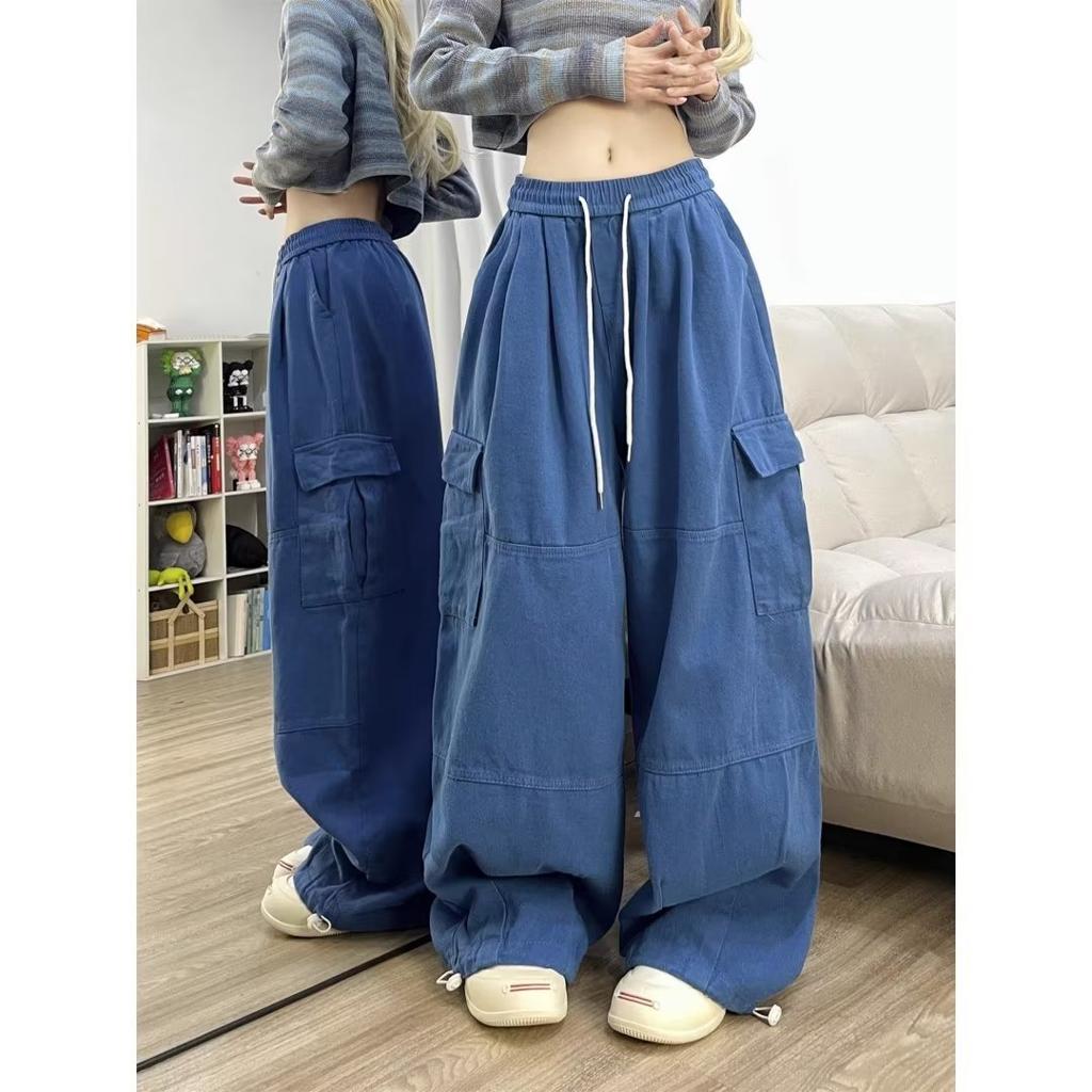 Y2K Fashion Drawstring Casual Baggy Cargo Jeans Pants Women Straight Wide Leg Sweatpants Trousers