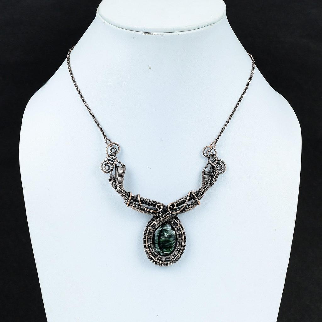 Seraphinite Necklace Copper Wire Wrapped Necklace Dainty Copper Jewelry Handmade Real Gemstone Necklace Wire Wrapping Jewelry Wedding Gifts