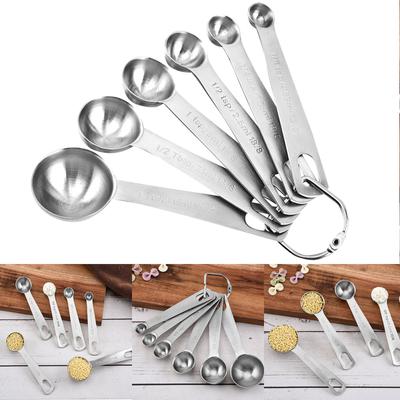 Stainless Steel Measuring Spoons Set With Metal Ring Hanger For Baking And Cooking