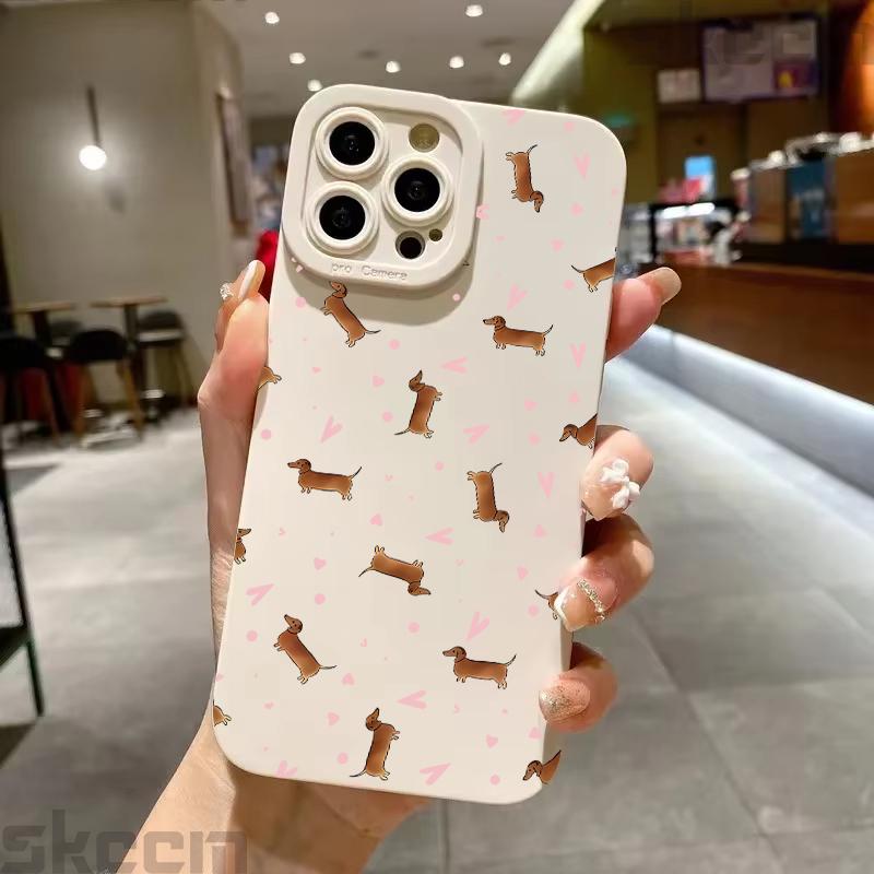 Pink Heart Sausage Dog Pattern Phone Case for Samsung Galaxy S25 Ultra S24 Plus S20 S21 S22 S23 FE A15 A35 A54 A55 Cover