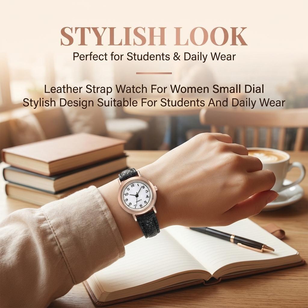 Leather Strap Watch For Women Small Dial Stylish Design Suitable For Students And Daily Wear