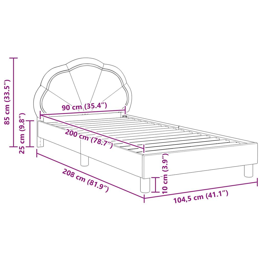 Kids Bed Frame with Headboard Dark Grey 90 x 200 cm Velvet