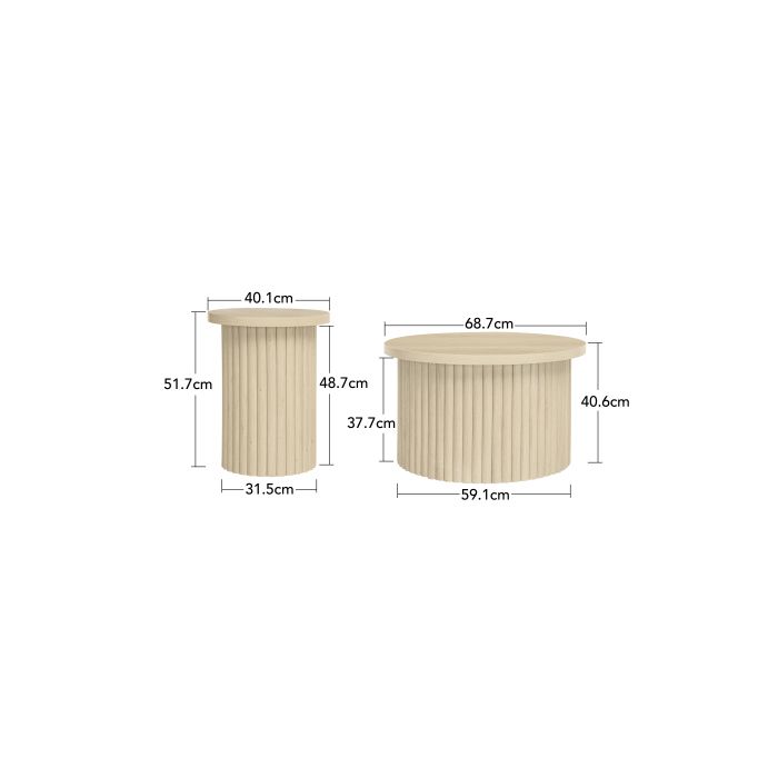 Tavolino rotondo - MUVOE - Set da 2 pezzi - Legno naturale - Design contemporaneo - Stabile e durevole