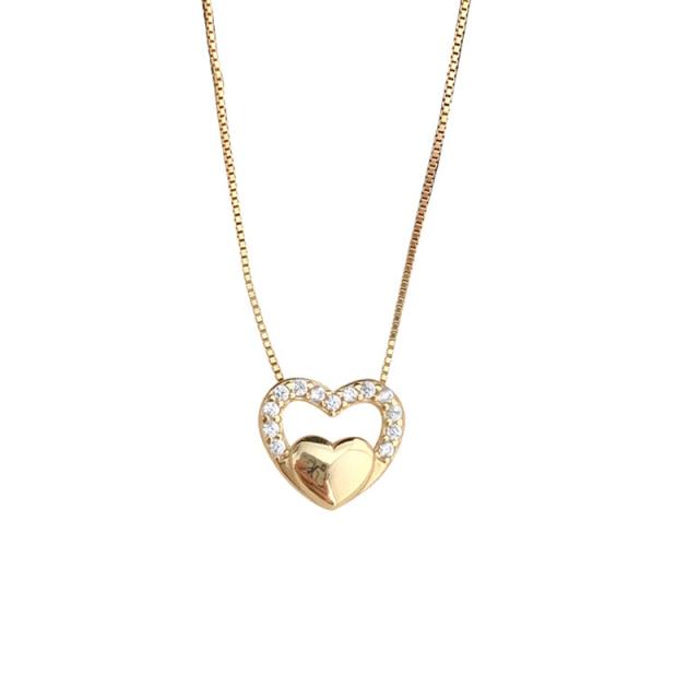 925 Sterling Silver Inlaid Zircon Heart Necklaces For Women Simple Clavicle Chain Accessories Wholesale