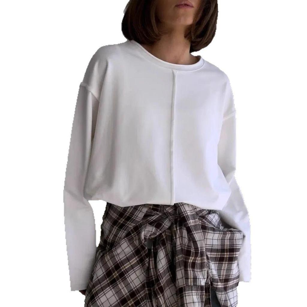 Damen Oversize Langarm T-Shirts Basic Rundhalsausschnitt T-Shirt Frühling Herbst Sweatshirts Lässig Workout Mode Einfarbig Baumwolle Pullover Tops für Damen