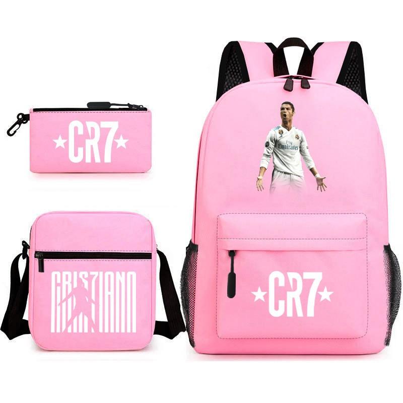 Set Zaino Scolastico Cristiano Ronaldo per Bambini Ragazzi Ragazze 15L Tessuto Oxford Borsa a Doppia Tracolla con Spallacci Imbottiti Traspiranti