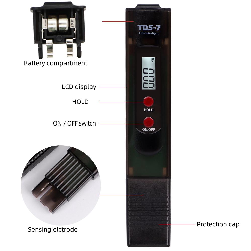 TDS Meter Portable Digital TDS Pen Meter  Water Quality Purity Tester High Precision 0-9990 ppm Drinking Aquarium Water Monitor