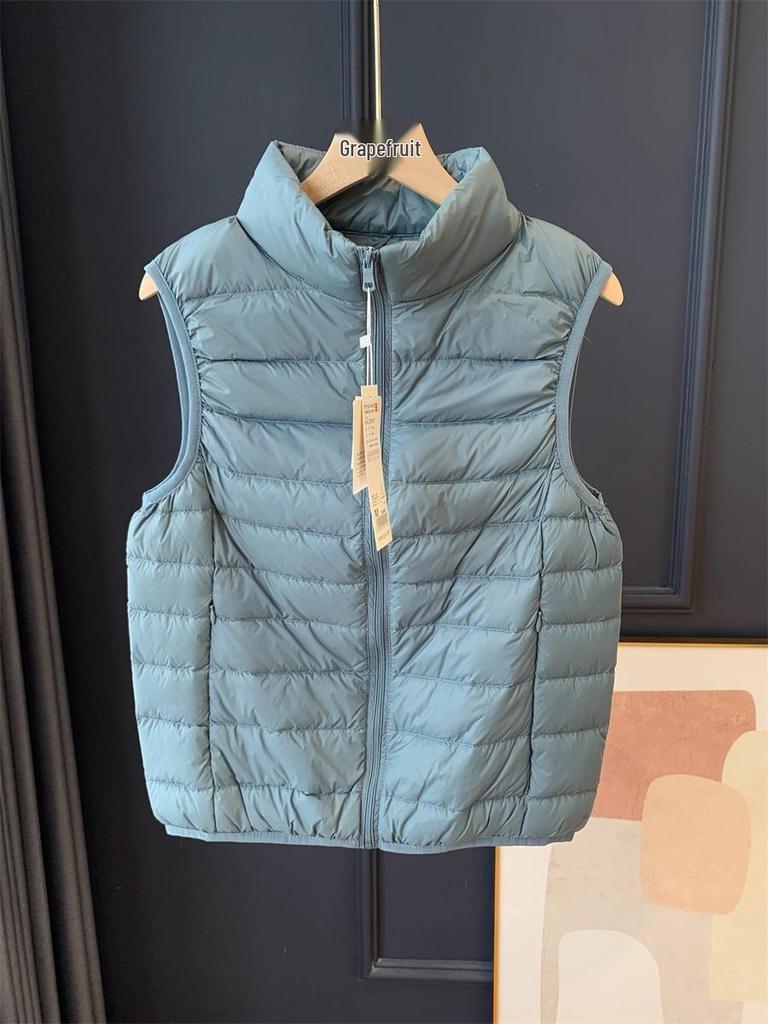 Women's Lightweight White Duck Down Vest: Short Stand-Up Collar Inner Layer for Winter