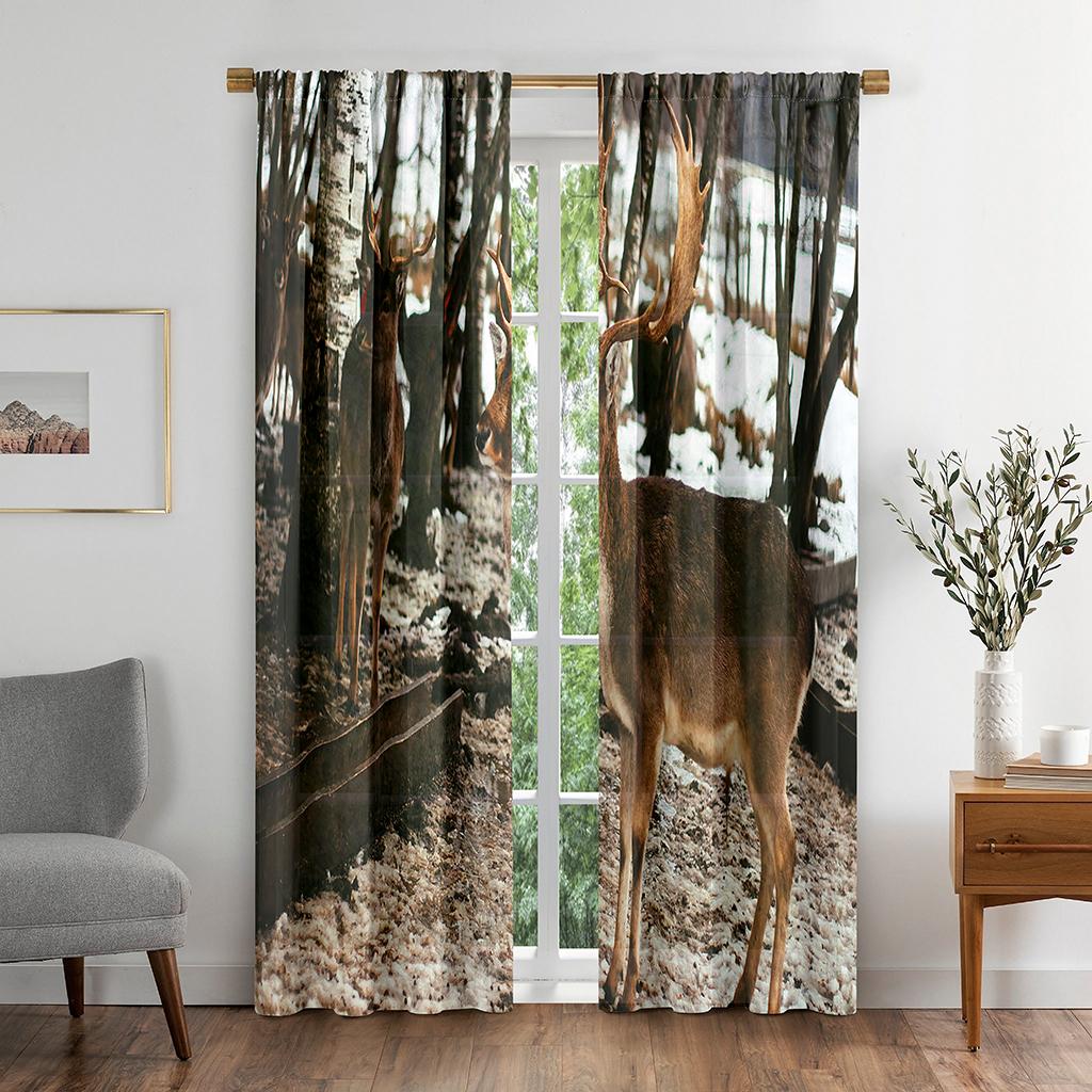 Natural Deer Animal Plant Vibrant Green Window Panel Drapes in Children Bedroom Living Room Hall Treatments Kitchen Decor Drapes Blinds