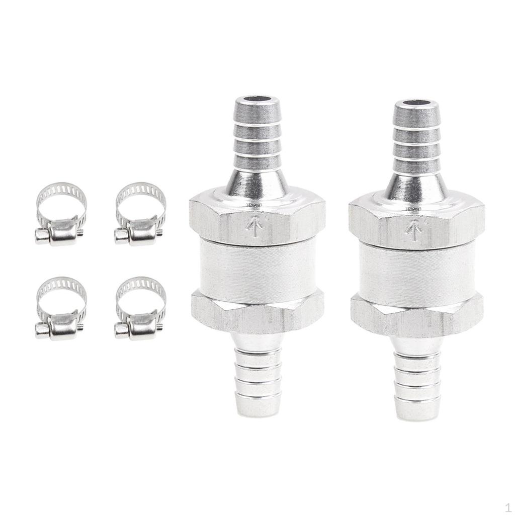 2 Pieces Check Valve with 4 Hose Clamps Clips Aluminum Alloy Auto Accessories for Fuel Line Oil