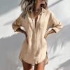 Women Loose Fit V Neck Long Sleeve Casual Shirt Dress Button Down Relaxed Tunic Blouse with Pocket for Everyday Wear