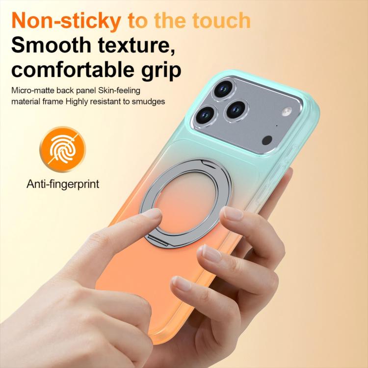 Phantom Skin Feel Gradient PC+TPU Phone Case With 360° Rotating Metal Holder, Magnetic Wireless Charging Shockproof Protective Cover