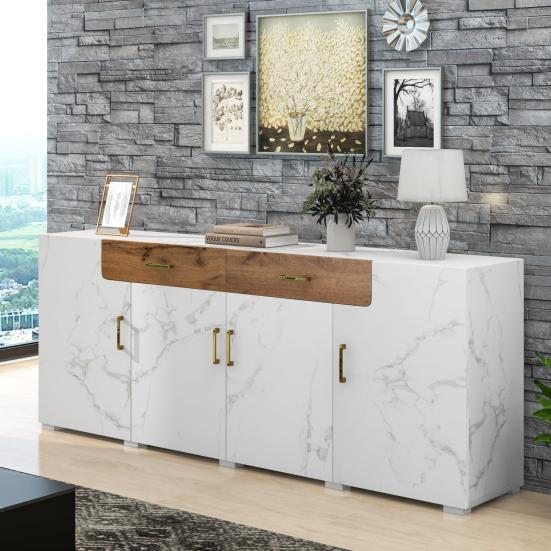 Storage Cabinet High Stability with 4 Doors Sturdy Construction Smooth Edge Easy Installation Item Storage Living Room Storage Cabinet Free-Standing