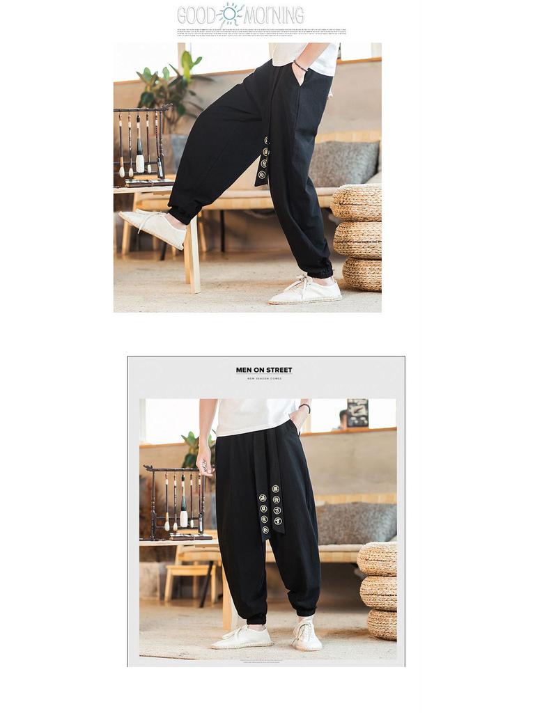 2019 Herren Retro Baumwolle Leinen Bestickte Haremshose - Herbst/Winter, Lässig, Übergröße