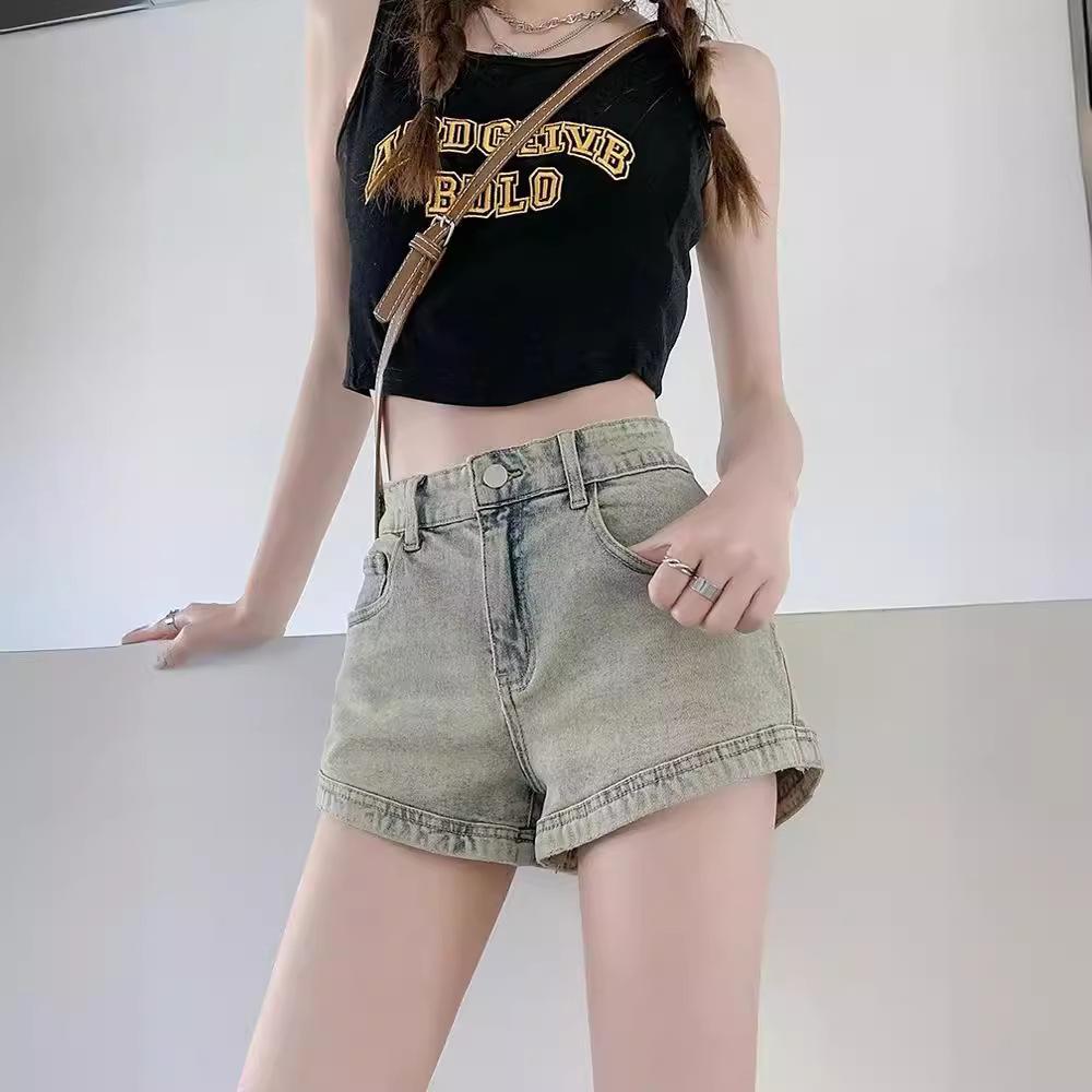 Retro American Denim Shorts for Women In Summer New High-waisted A-type Women Wide-leg Shorts