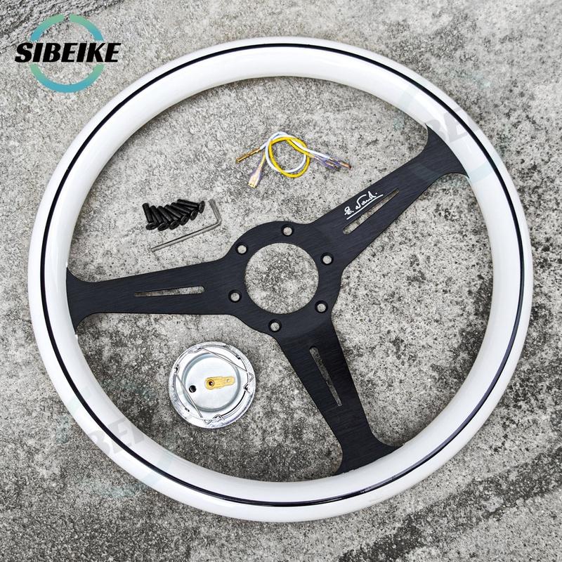 JDM Universal 14inch White Steering Wheel Classic Racing Sports Steering Wheel Car Accessories