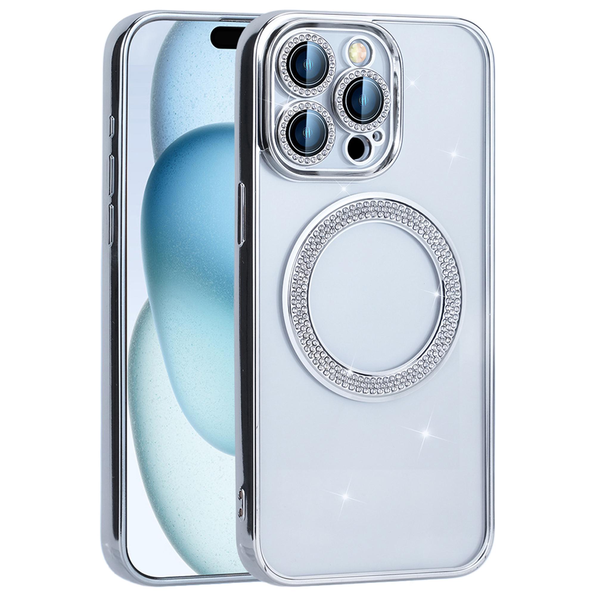 

For iPhone 16 Pro Max Magnetic Case Bling Rhinestone Clear TPU + PC Phone Cover E