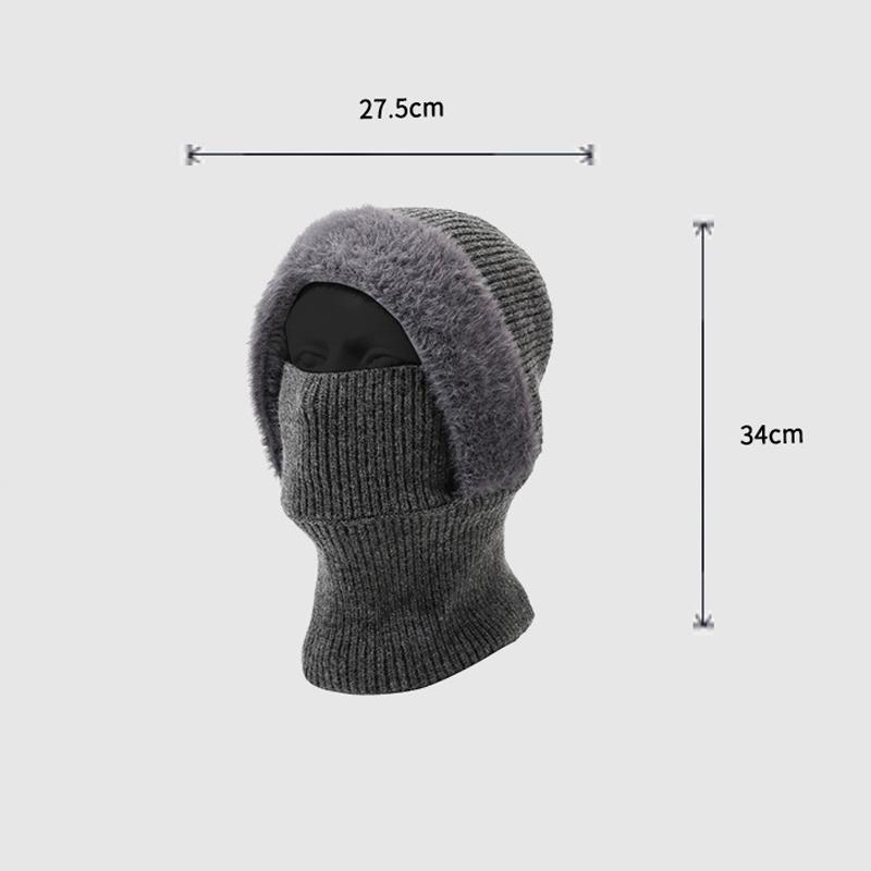 Winter Hat Men Women Velvet Thick Warm Knitted Hat Outdoor Solid Color Hat Scarf Integrated Hat