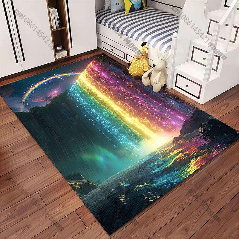 Magical Rainbow Glowing Waterfall Carpet Yoga Living Room Room Decor Children's Crawling Mat Doormat Area Rug Games Mat