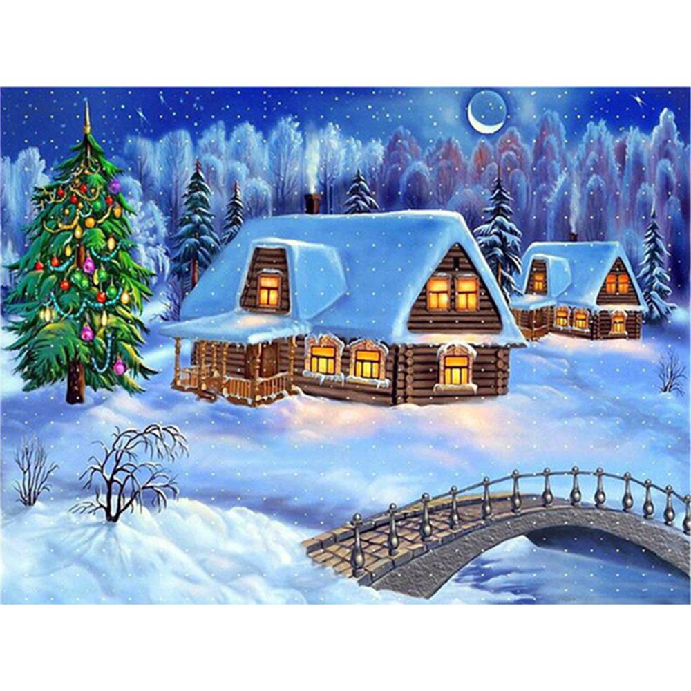 DIY Diamond Painting Snow Diamond Mosaic Landscape Sunset Embroidery Rhinestone Full Round Diamond Cross Stitch Home Gift