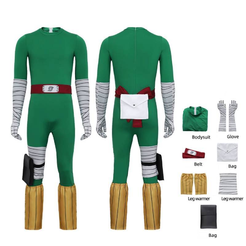 Naruto Rock Lee Cosplay Jumpsuit With Printed Design For Anime Conventions