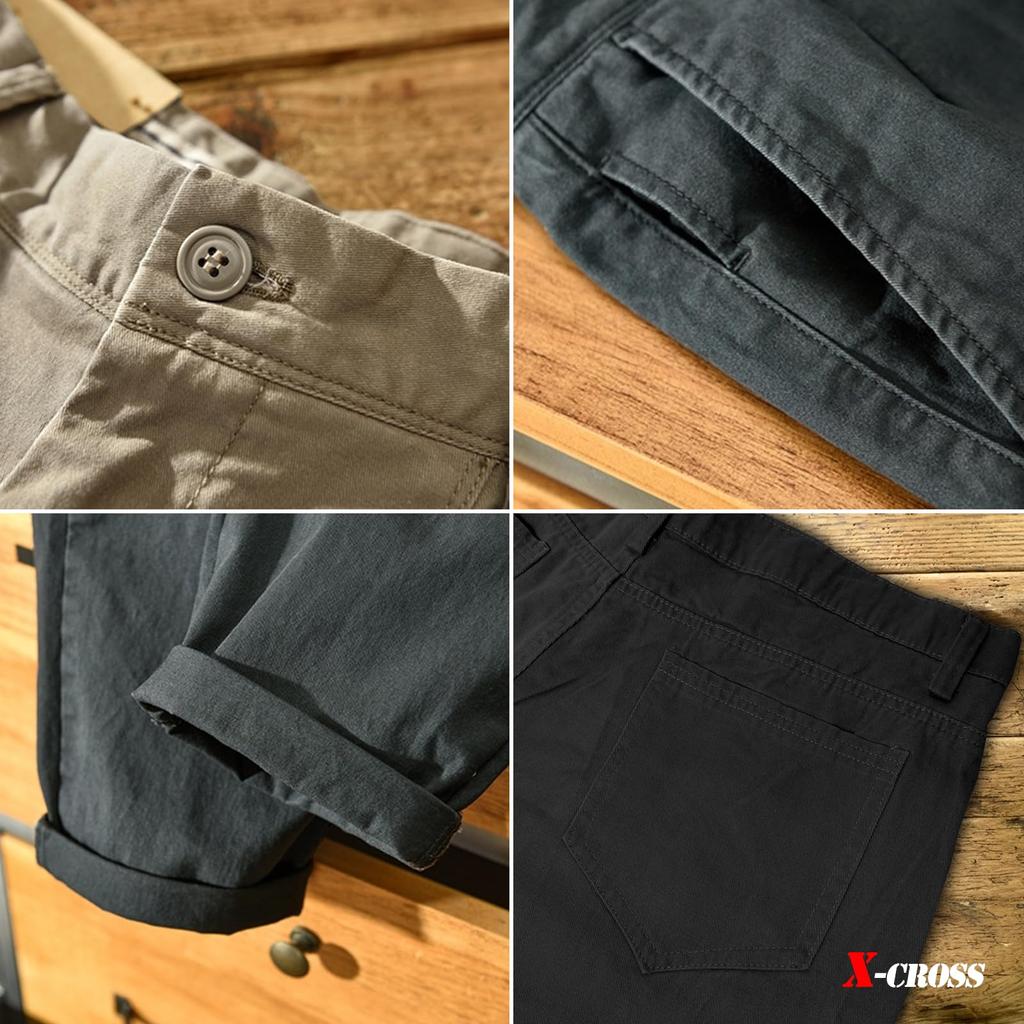 Weite gerade Chino locker einfarbig und bewegungsfreundlich regulär Standard koreanisch Arbeit offen Business amerikanisch Easy Fit Anthrazit X-Cross Herrenhose, Passform,