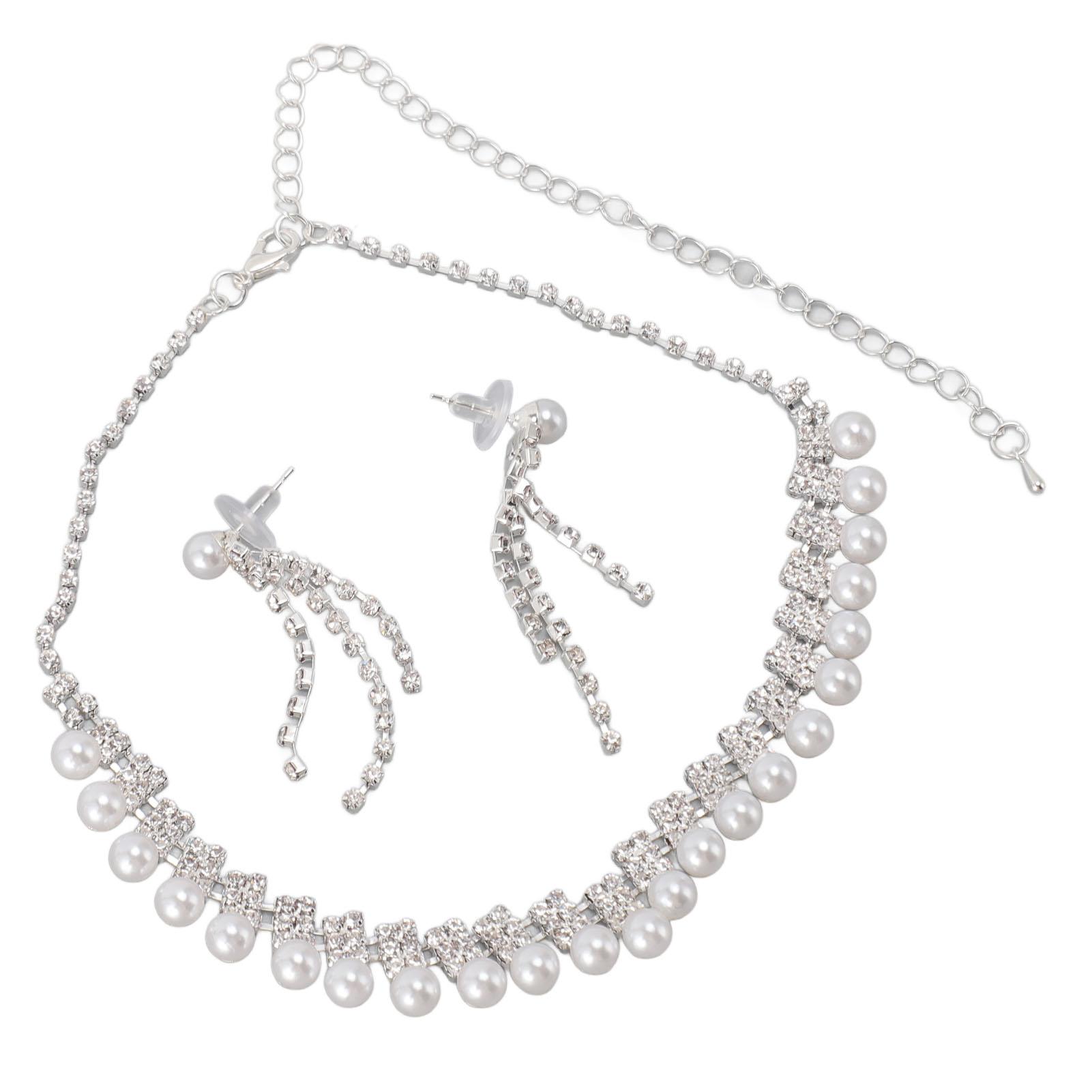 

Женский набор ожерелье и серьги из стразов и искусственного жемчуга, блестящий свадебный набор украшений для дня рождения, вечеринки, свадьбы