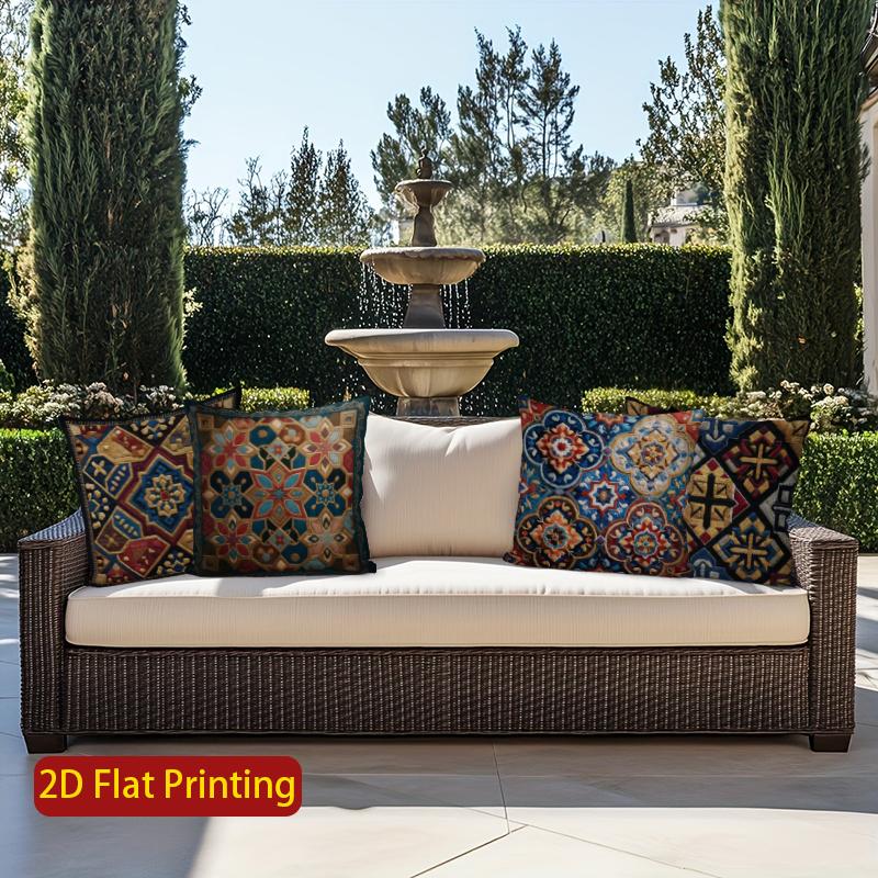 2D Exquisite Geometric & Floral Patterned Pillow Covers Pattern Cushion Cover Suitable For Sofa Bedroom Car Pillow Cover