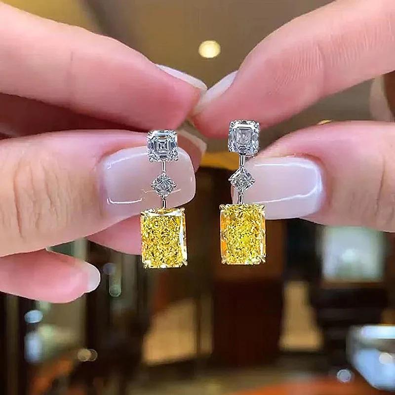 

Huitan Noble Yellow/White Cubic Zirconia Drop Earrings for Women Modern Delicate Versatile Accessories Charm Zircon for Wedding
