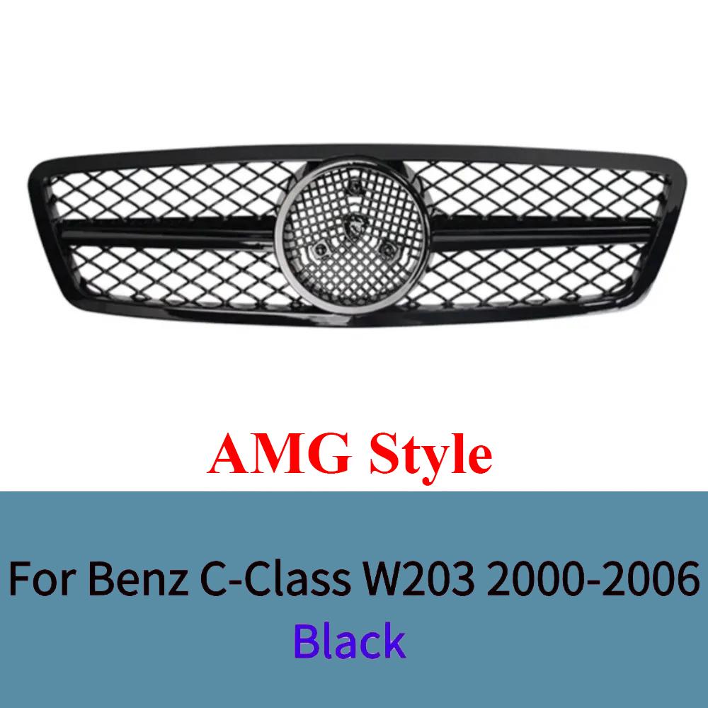 For Mercedes C-Class W203 2000-2006 Front Grill Grille Mesh ABS Black Chrome Car Grille  Tuning Accessories Facelift
