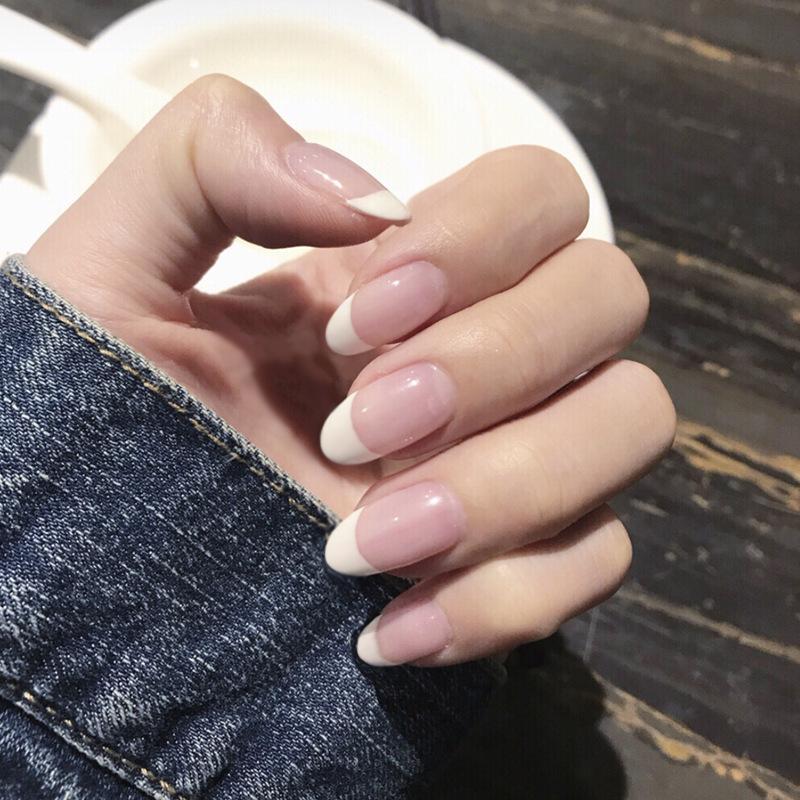 24 Stück Mandel Französische Press-On Nägel Abnehmbar Vollabdeckung Ballerina Falsche Nagelspitzen Für Damen Mädchen
