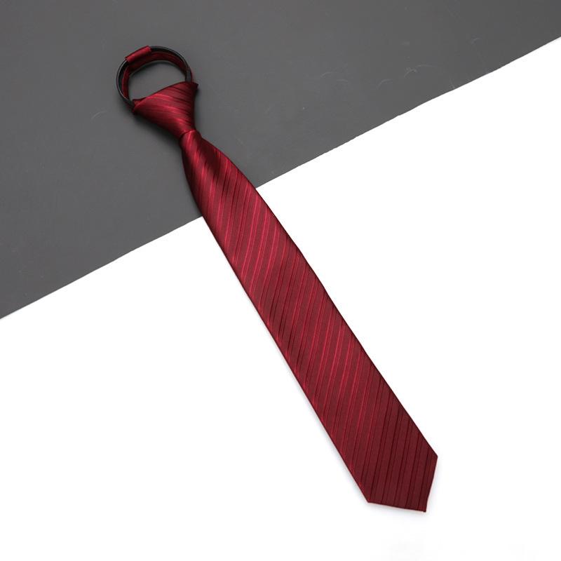Men'S And Women'S Red Zip-Up Tie Groom Business Dress Wedding Korean Version Lazy No Striped Tie