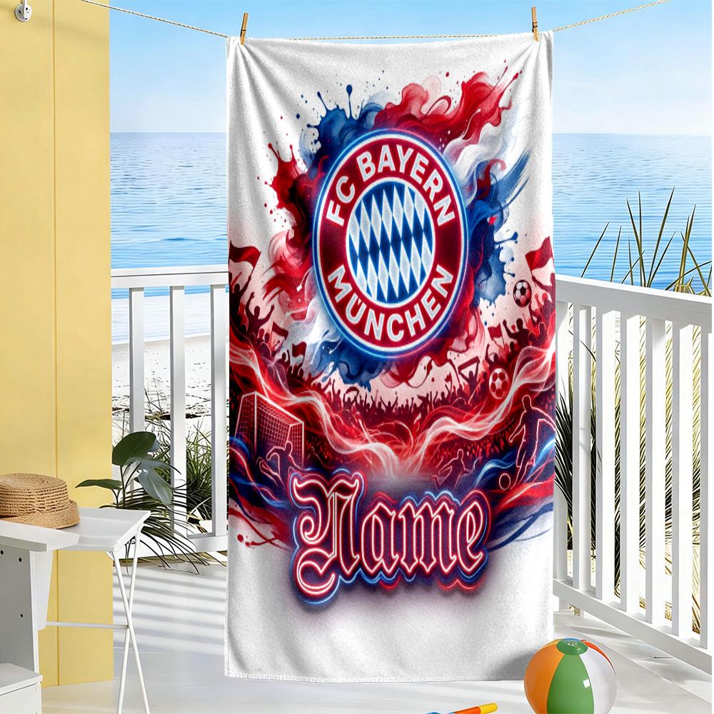 Bayern Munich Soccer Fan Art Personalized Name Beach Towel Soft Durable Quick-Dry Suitable for Swimming Gym Camping Yoga Vacation