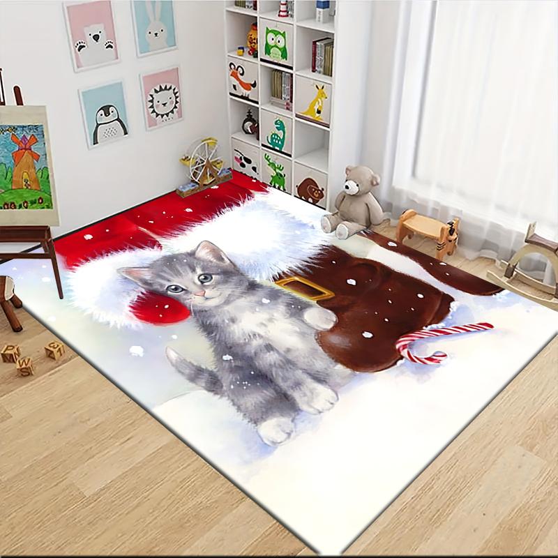 Christmas Kitten Boots Carpet Rug Soft Washable Anti Slip Home Living Room Sofa Mats Personalized Christmas Rug