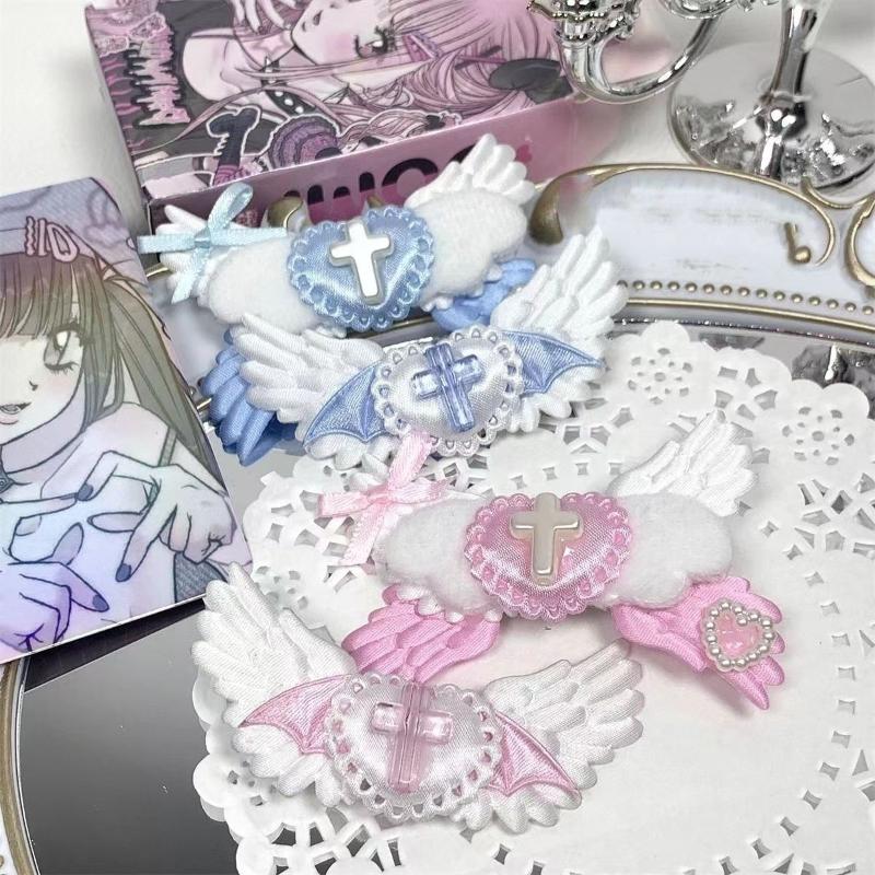 Y2K Harajuku Style Gothic Heart Angel Wing Hairpins 2/3Pcs for Women Fashion