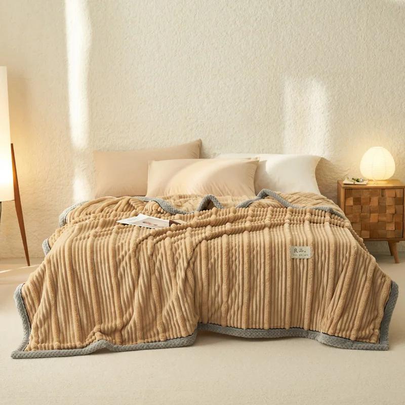 

Молочный бархат Материнская полоса Жаккардовый Однотонный Плед Утолщенный Коралловый бархат Диван Кондиционер Плед Офисный Плед для сна 100x120cm 1pcs верблюд