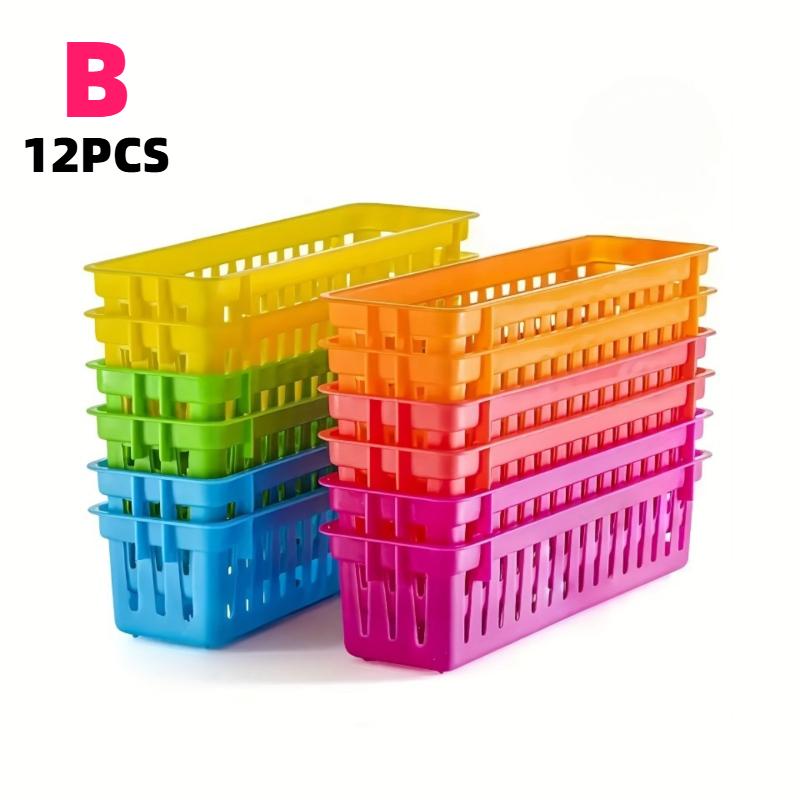 

12pcs Colorful Plastic Pencil Organizers Square Storage Basket Macaron Organizing Basket Crayons Stationery Art Supplies Storage