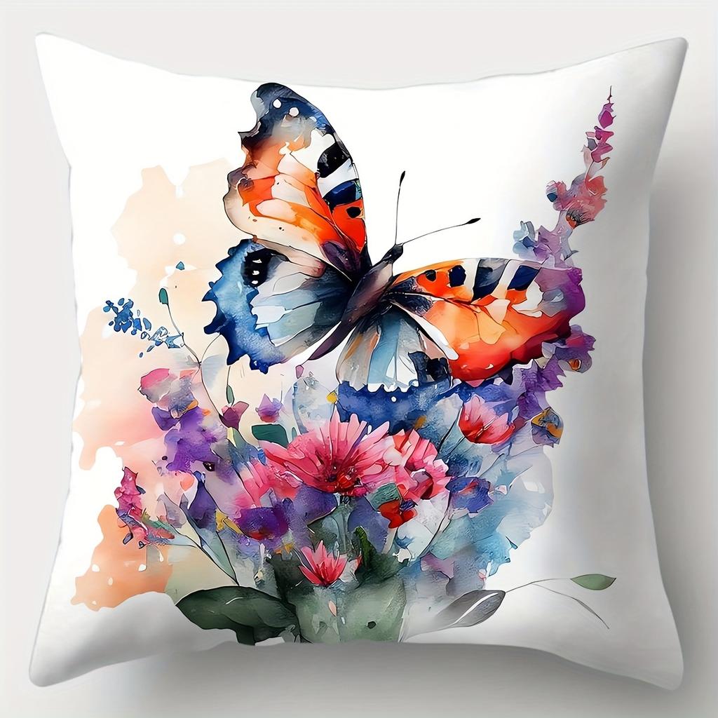 Colorful Butterfly Flower Pillowcase Single Side Print Decorative Cushion Cover For Sofa Living Room Bedroom Home Decor