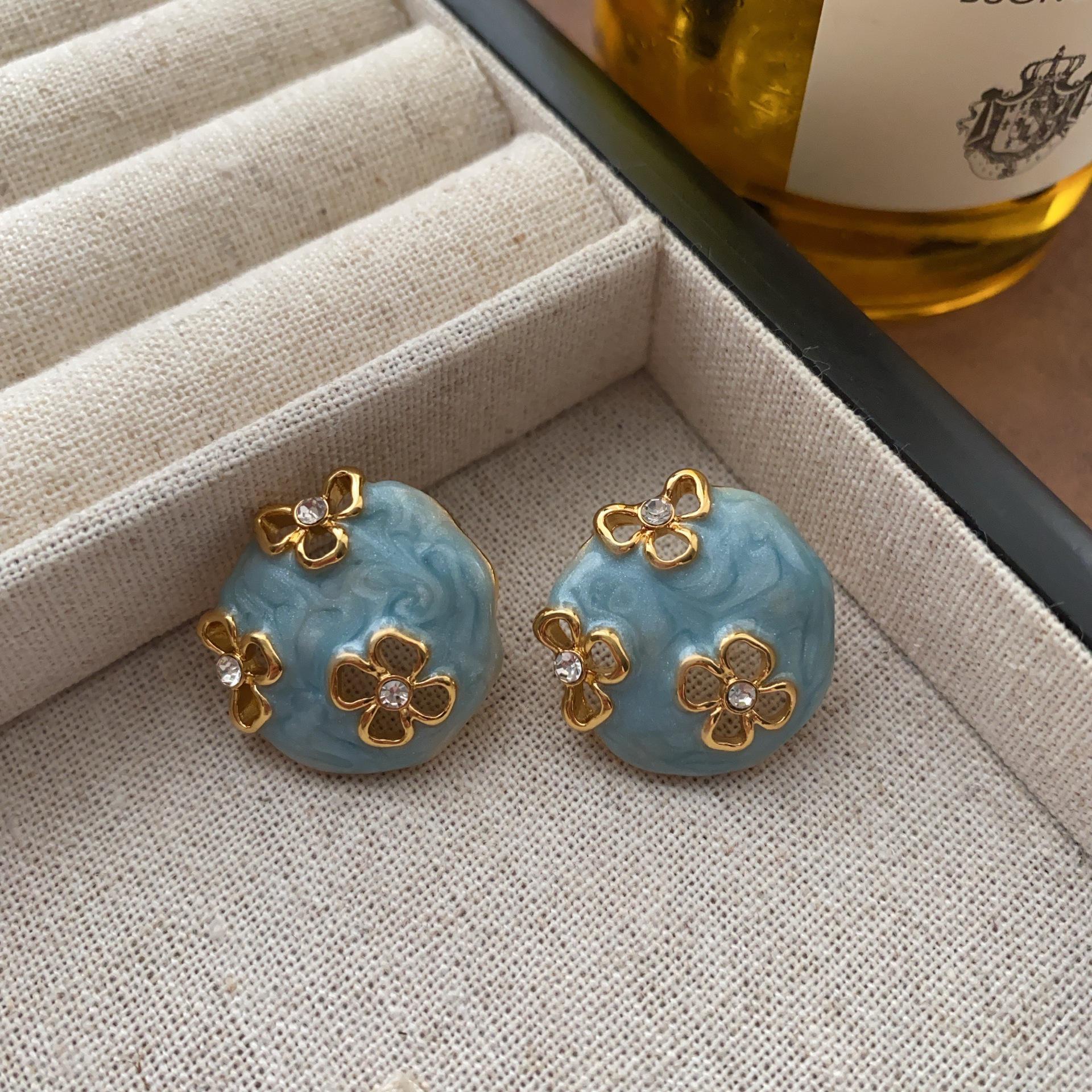 

Elegant Vintage Blue Floral Enamel Dangle Earrings - Geometric Style, Blogger Recommended