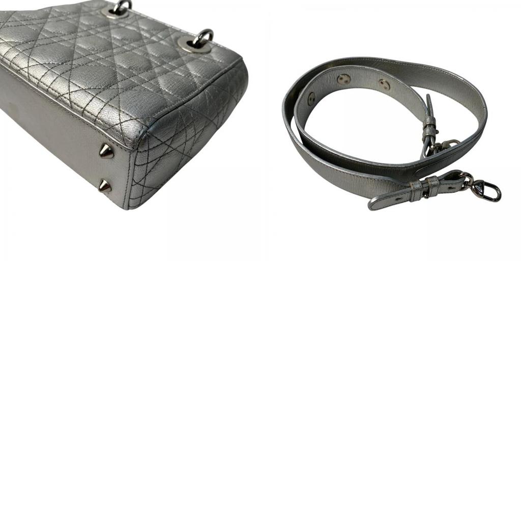 Gebrauchte Christian Dior Schultertasche Silber Leder Damen