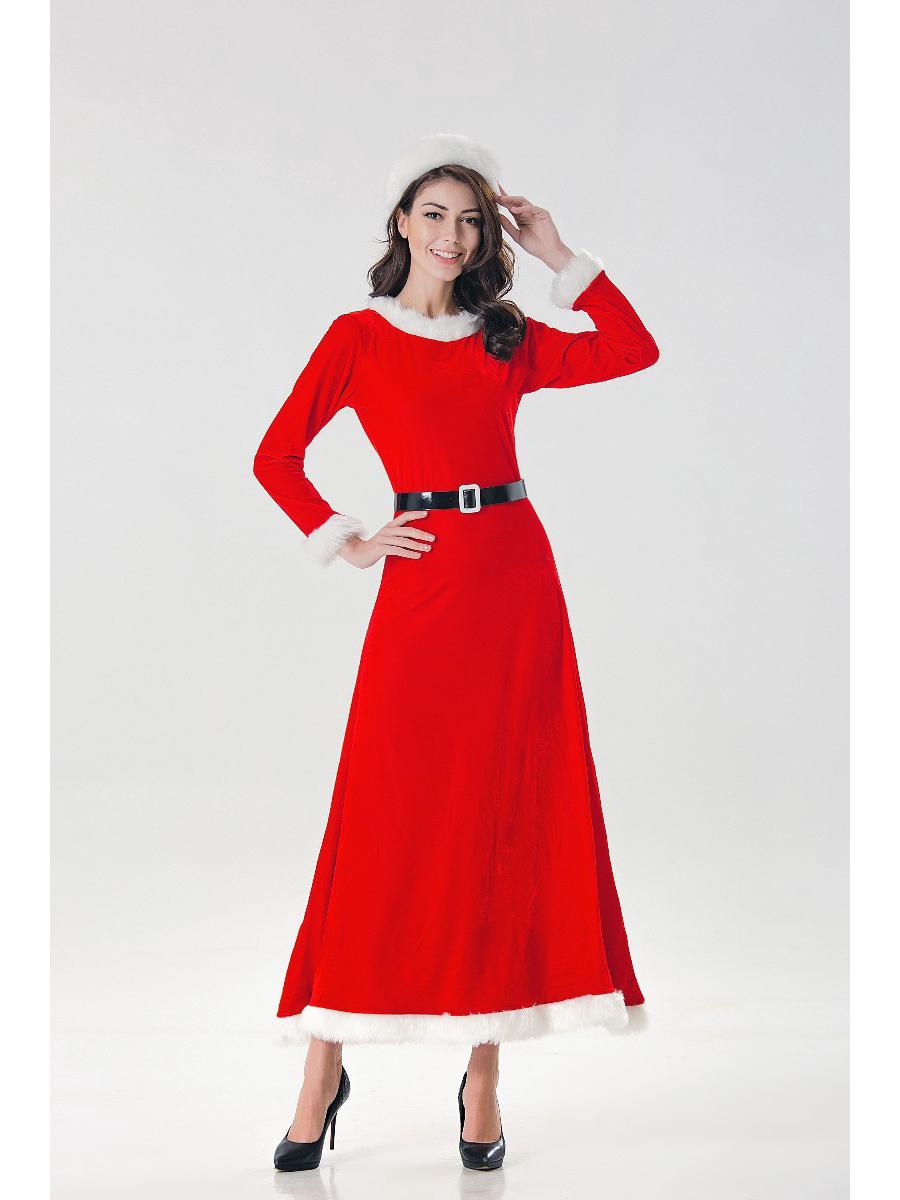 

Women s Velvet Christmas & New Year Party Dress with Long Sleeves for Stage Performance One Size червоний