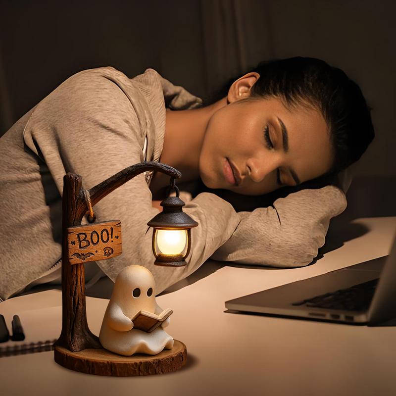 Cute Ghost Reading Lantern - Boo, Ghost Reading Book Lamp, Halloween Cute 3D LED Night Light
