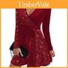 Fashion Sequin Bodycon Dress With Tie Waist And V Neck Design For Evening Wear