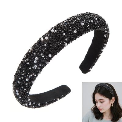 Women Glittering Rhinestone Headband Pearl Studded Hairband for Bridal Wedding and Everyday Fashion Accessories