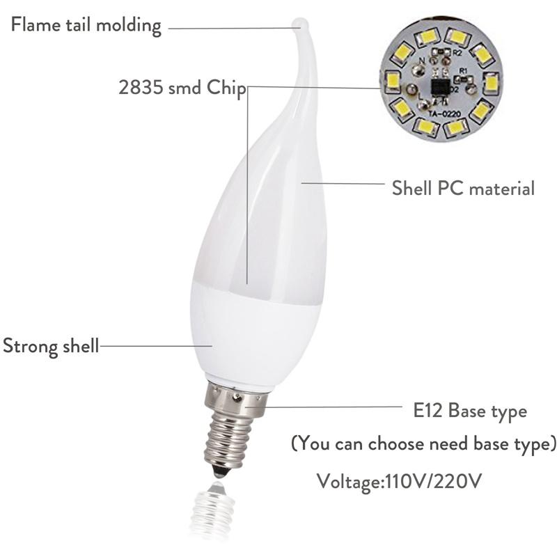 3W LED Flame Bulb E12 E14 B22 E26 E27 Living Room Candle Lamp 220V Decorative Lights Home 3000K/4500K/6500K White Lighting